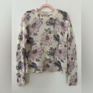 Elie Tahari Floral Cream Sweater Longsleeves Mohair/Wool Blend Medium